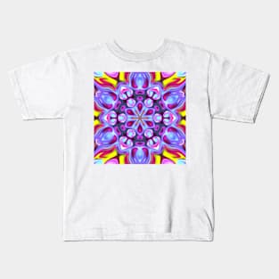 Psychedelic Hippie Flower Blue Pink and Yellow Kids T-Shirt